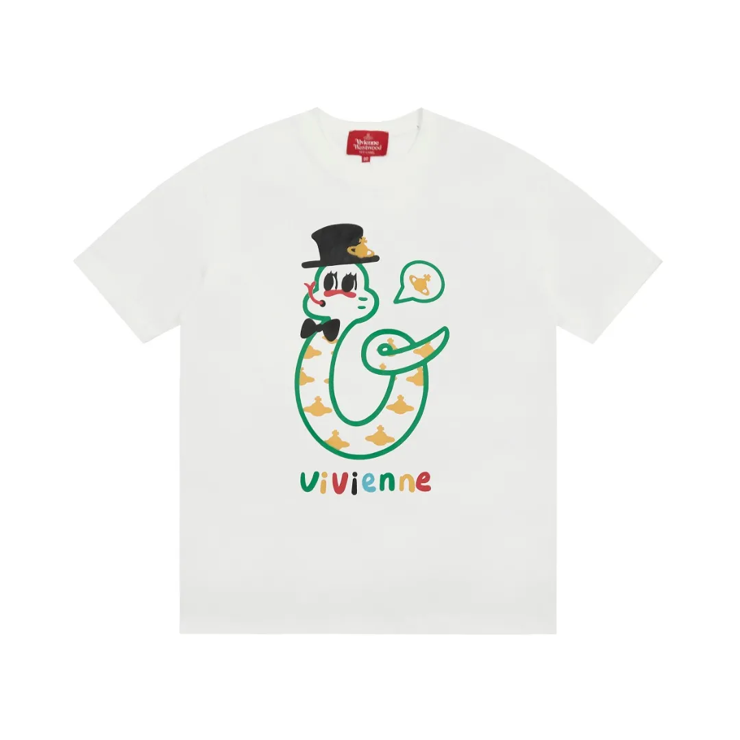 VIVI 152# "Exclusive Style" vivienne west wood Queen Mother of the West Vivienne Saturn Year of the Snake cartoon limited printed short-sleeves 2025 top hot style Needless to say, please do not plagiarize the exclusive style. Plagiarism will be investigated. Full series of correct accessories. Every detail is completely restored. Straight to the full size. Size: XS-L